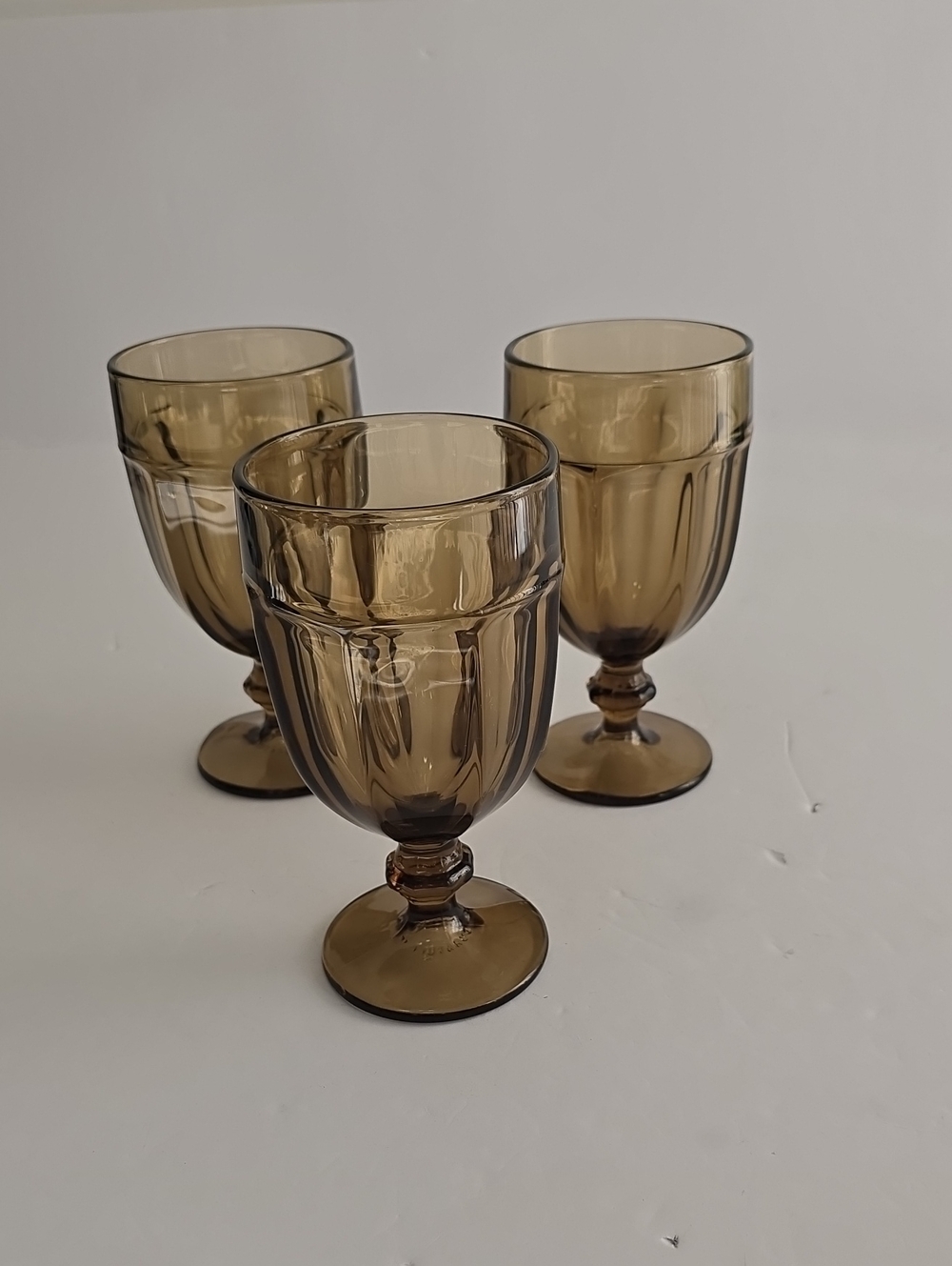Vintage Libbey Set Of 3 Duratuff Gibraltar Mocha Brown Goblets Glasses USA
